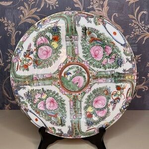 Vintage Rose Canton Decorative Plate 10" With Chinese Proverb Fertility/Wealth B